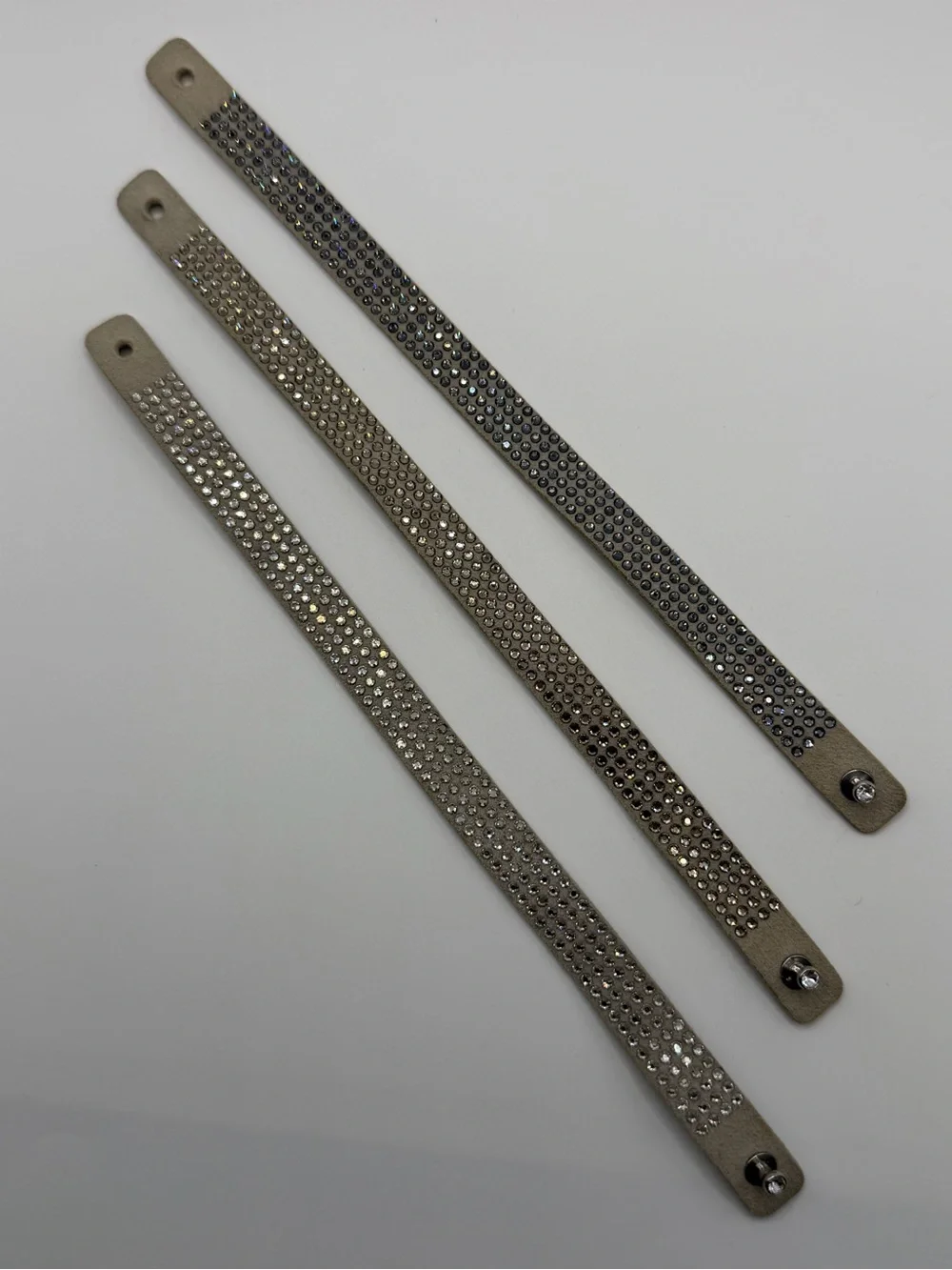 Crystal-Embellished Taupe Vegan Suede Tri-Wrap Bracelet